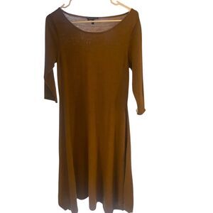 Eileen Fisher Merino Wool Brown Asymmetrical 3/4 Sleeve Knee Length Dress XS